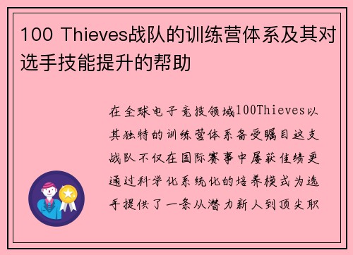 100 Thieves战队的训练营体系及其对选手技能提升的帮助